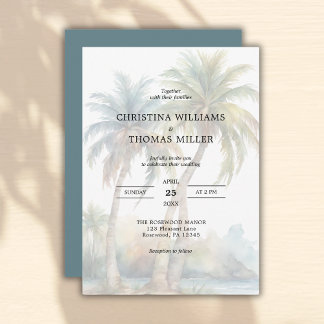 Tropical Palm Trees Hochzeit in Urlaubsort Einladu Einladung