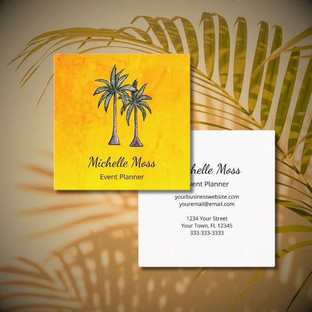 Tropical Palm Trees Illustration Beruflich Gold Quadratische Visitenkarte (Von Creator hochgeladen)