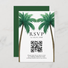 Tropical Palm Trees Minimal Beach Wedding QR Code RSVP Karte
