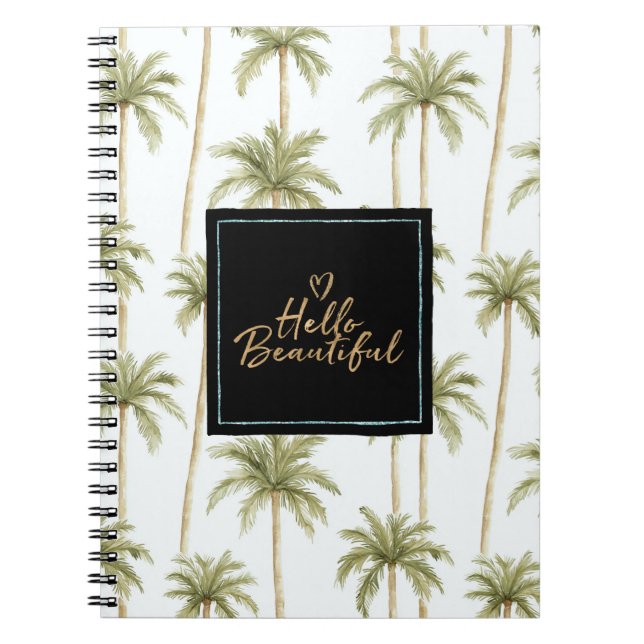 Tropical Palm Trees Mint Black Hello Beautiful Notizblock (Vorderseite)