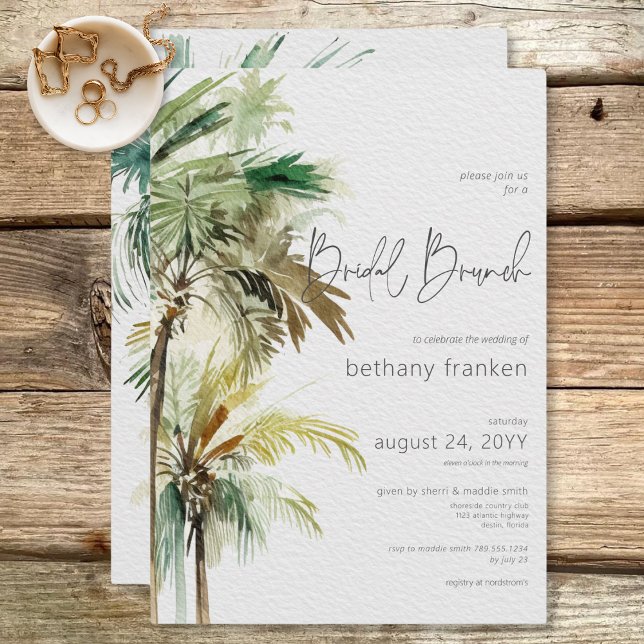 Tropical Palm Trees Modern Bridal Brunch Einladung (Tropical Palm Trees Modern Bridal Brunch Invitation)