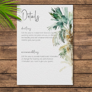 Tropical Palm Trees Modern Wedding Details Card Begleitkarte