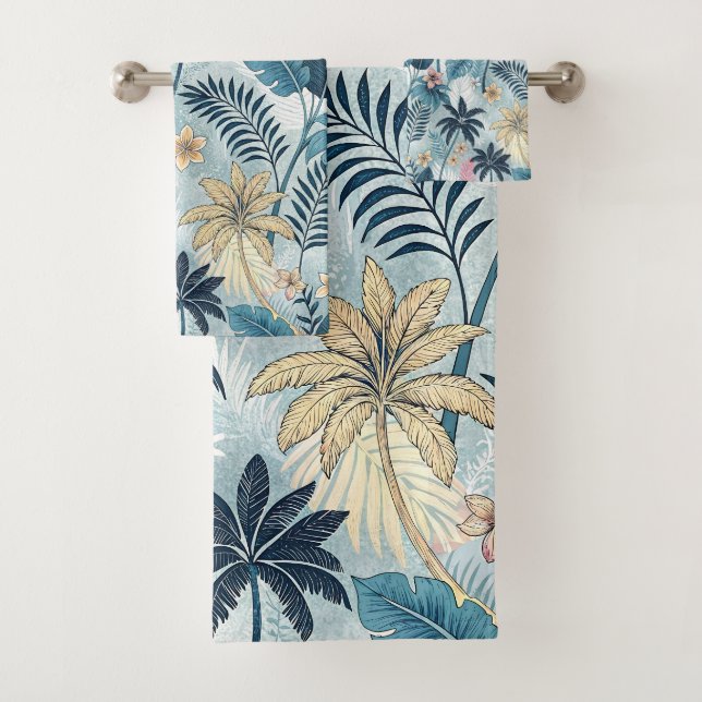 Tropical Palm Trees Monstera Beach Badhandtuch Set (Insitu)