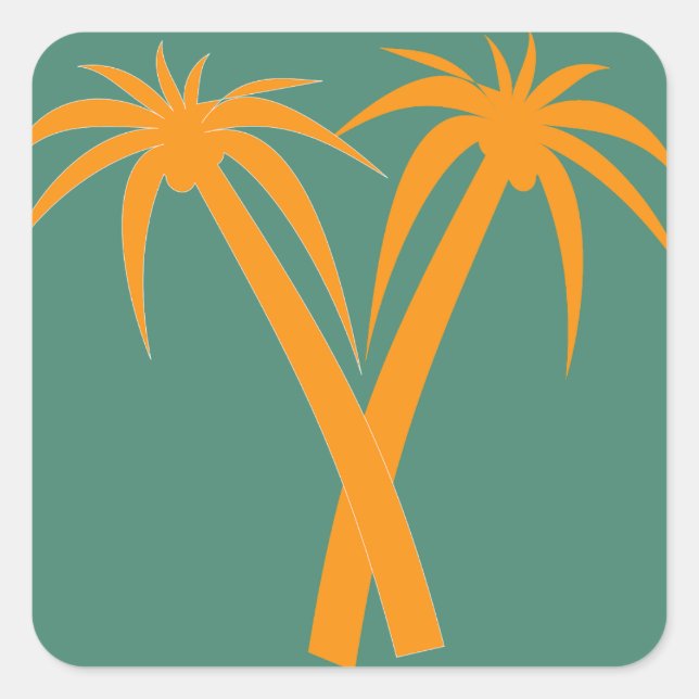 Tropical Palm Trees Orange Summer Quadratischer Aufkleber (Vorderseite)