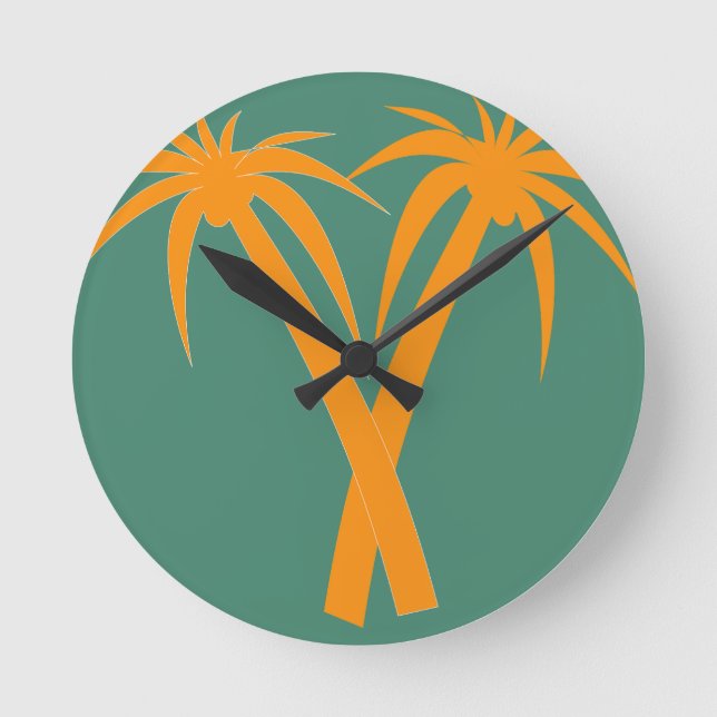 Tropical Palm Trees Orange Summer Runde Wanduhr (Vorderseite)
