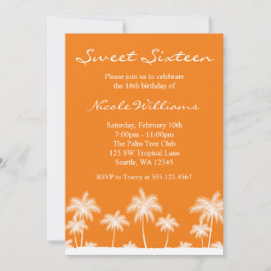 Tropical Palm Trees Orange Sweet 16 Einladung