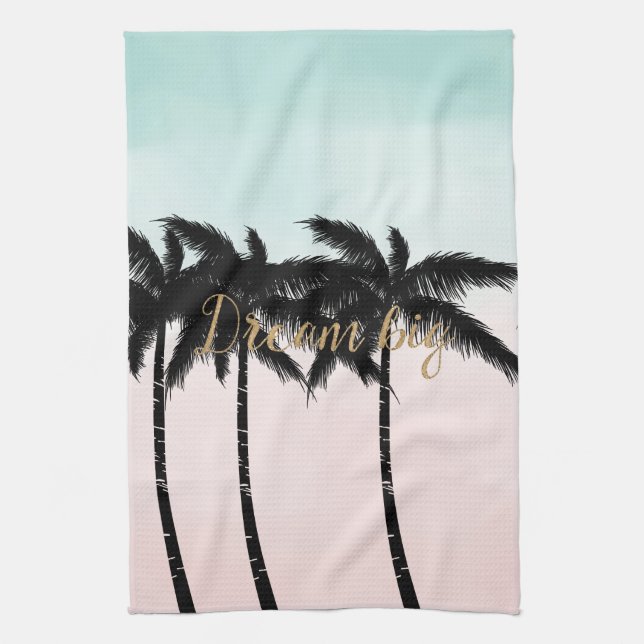 Tropical Palm Trees Pink Mint Ombre Gold Traum gro Geschirrtuch (Vertikal)