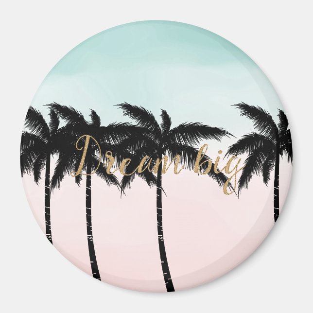 Tropical Palm Trees Pink Mint Ombre Gold Traum gro Magnet (Vorne)