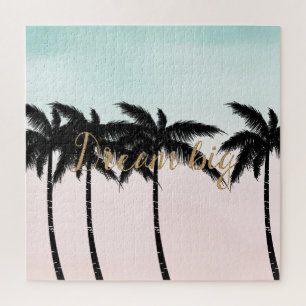 Tropical Palm Trees Pink Mint Ombre Gold Traum gro Puzzle