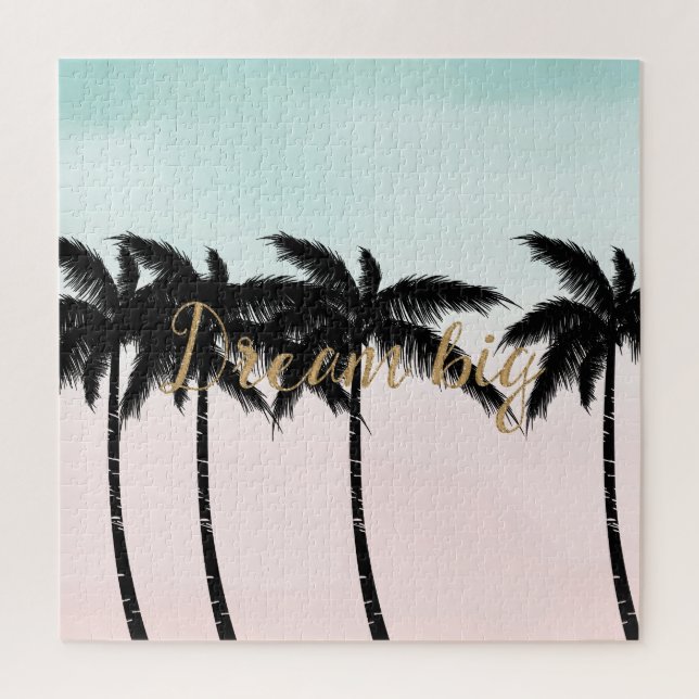 Tropical Palm Trees Pink Mint Ombre Gold Traum gro Puzzle (Vertikal)
