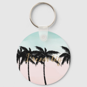 Tropical Palm Trees Pink Mint Ombre Gold Traum gro Schlüsselanhänger