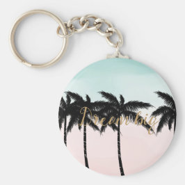 Tropical Palm Trees Pink Mint Ombre Gold Traum gro Schlüsselanhänger