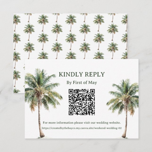 Tropical Palm Trees QR RSVP Card Karte (Vorne/Hinten)