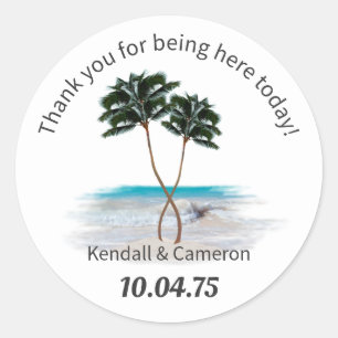 Tropical Palm Trees Round Wedding Sticker