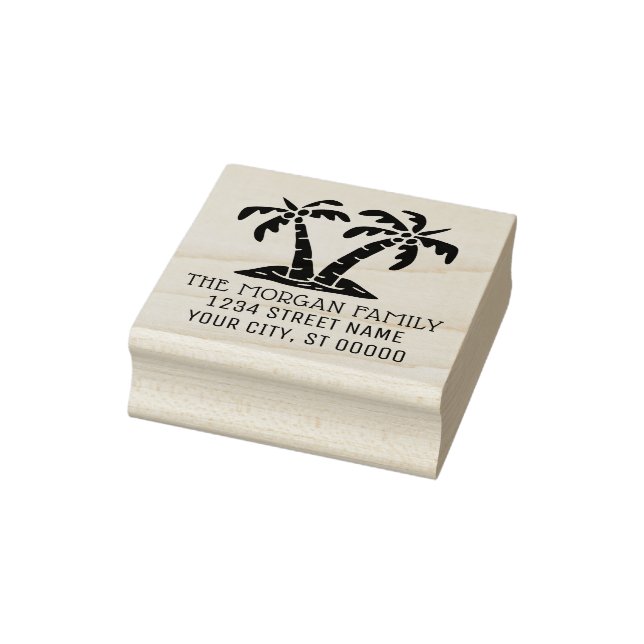 Tropical Palm Trees Seashore Beach Name Adresse Gummistempel (Stempel)