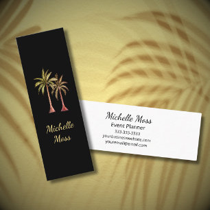 Tropical Palm Trees Simple Gold Botanical Black Mini Visitenkarte