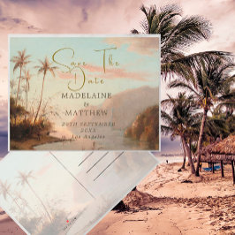 Tropical Palm Trees Vintage Hochzeit Save the Date Ankündigungspostkarte