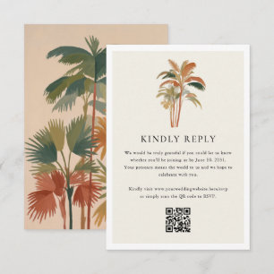 Tropical Palm Trees Watercolor Pastel Boho Hochzei RSVP Karte
