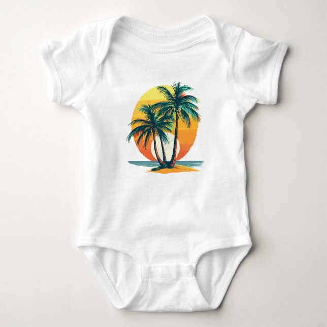 Tropical Palm Trees with Vibrant Sunset Baby Strampler (Vorderseite)