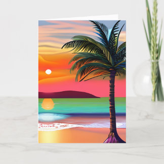 Tropical Palm Tres und Sunset Themed Birthday Karte