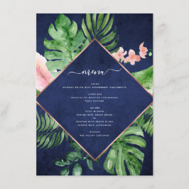 Tropical Palm Watercolor Navy Blue Wedding Menükarte