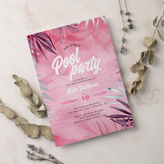 Tropical Palm Watercolor Pool Party Sweet 16 Einladung