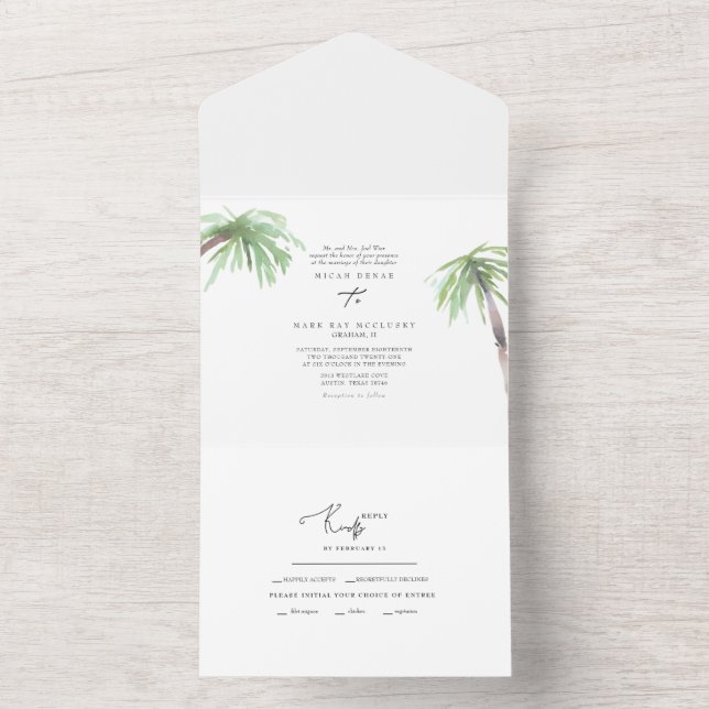 Tropical Palm Wedding All In One Einladung (Innen)