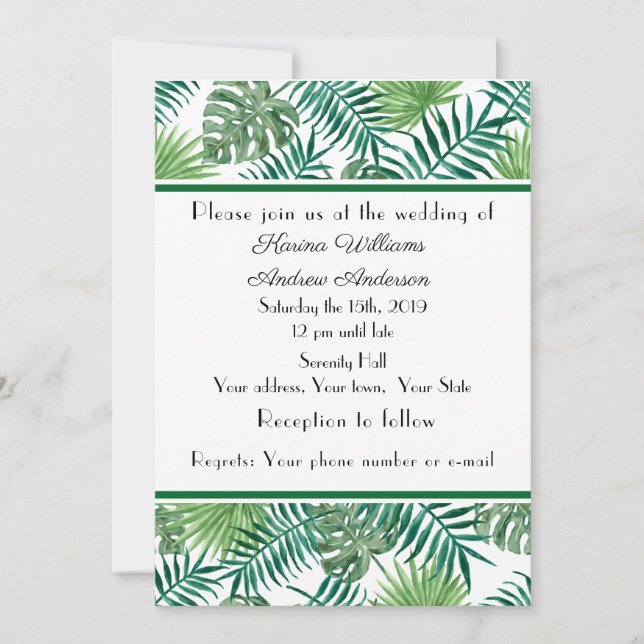 Tropical Palm Wedding Flat Announcement Card Ankündigung (Vorderseite)