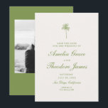 Tropical Palm Wedding Save the Date Card Einladung<br><div class="desc">Tropical palm wedding Save the Date card designed for a stylish destination wedding. This elegant minimalist announcement blends coastal aesthetics with modern botanical design, perfect for the relaxed yet sophisticated bride planning a beach, island, or resort celebration. Style it with palm leaf invitations, linen envelopes, and soft sage green décor...</div>