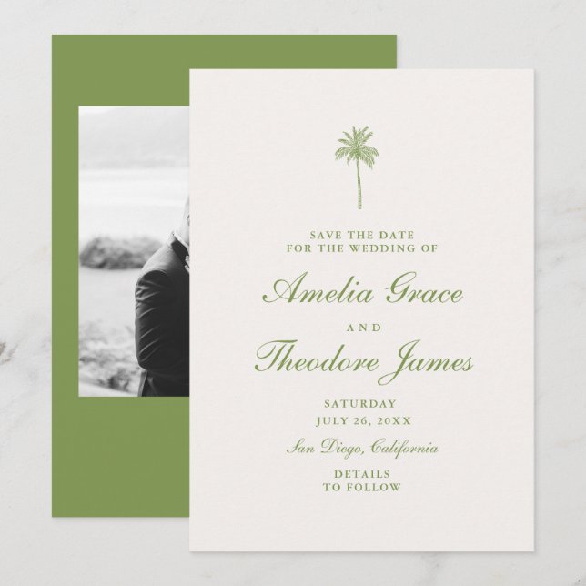 Tropical Palm Wedding Save the Date Card Einladung (Vorne/Hinten)