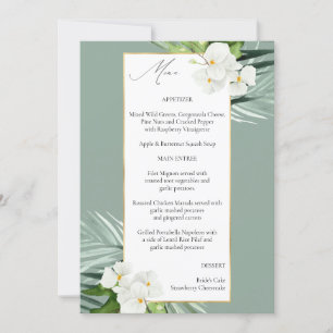 Tropical Palm & White Floral Menu - Minzgrün Einladung