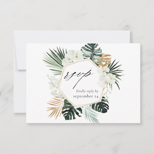 Tropical Palm & White Floral w Meal RSVP Karte 2 (Vorderseite)