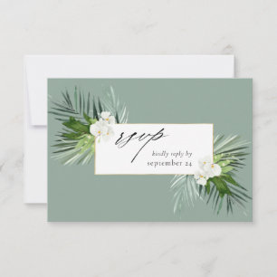 Tropical Palm & White Floral w Meal RSVP Karte 3 M