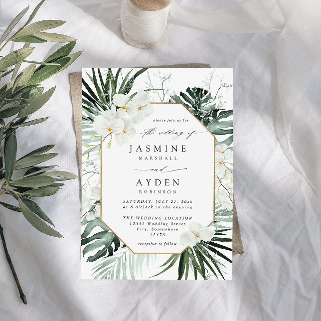 Tropical Palm & White Floral Wedding V2B LNM Einladung (Von Creator hochgeladen)
