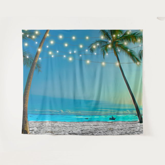 Tropical Palms Beach Lights Fotoshop Hintergrund Wandteppich (Vorderseite (Horizontal))
