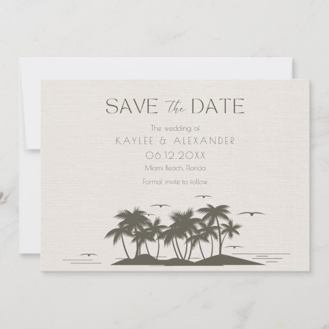 Tropical Palms Beach Wedding Foto Save The Date (Vorderseite)