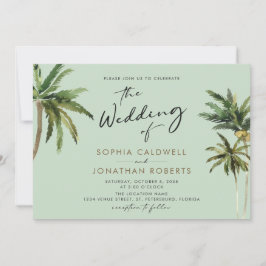 Tropical Palms Calligraphy Hochzeit in Urlaubsort Einladung