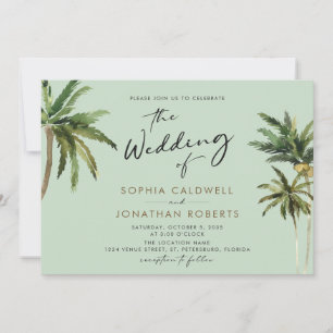 Tropical Palms Calligraphy Hochzeit in Urlaubsort Einladung