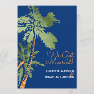 Tropical Palms Dark Blue Just Married Empfang Einladung