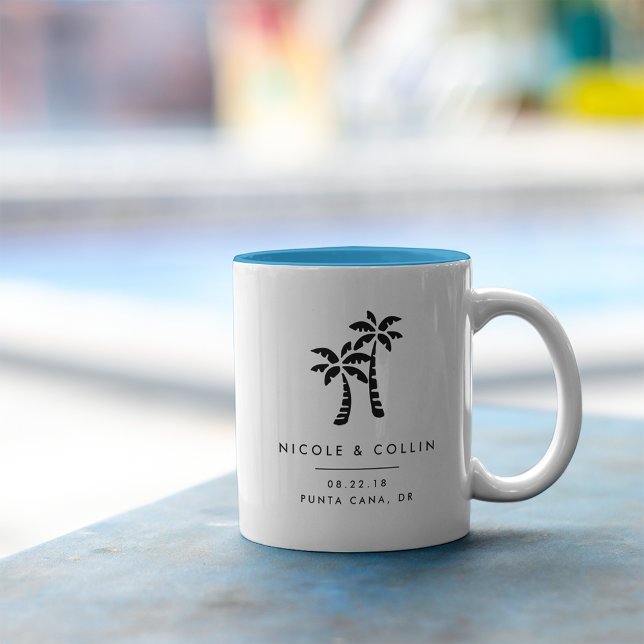 Tropical Palms Destination Wedding Favor Zweifarbige Tasse (Von Creator hochgeladen)