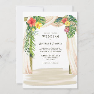 Tropical Palms Floral Arbor Seaside Beach Hochzeit Einladung