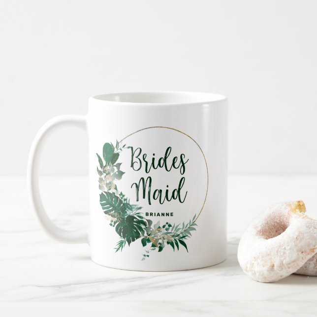 Tropical Palms Gold Circle Bridesmaid Kaffeetasse (Mit Donut)