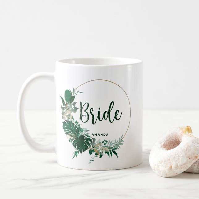 Tropical Palms Gold Circle Personalisiert Bridge Kaffeetasse (Mit Donut)