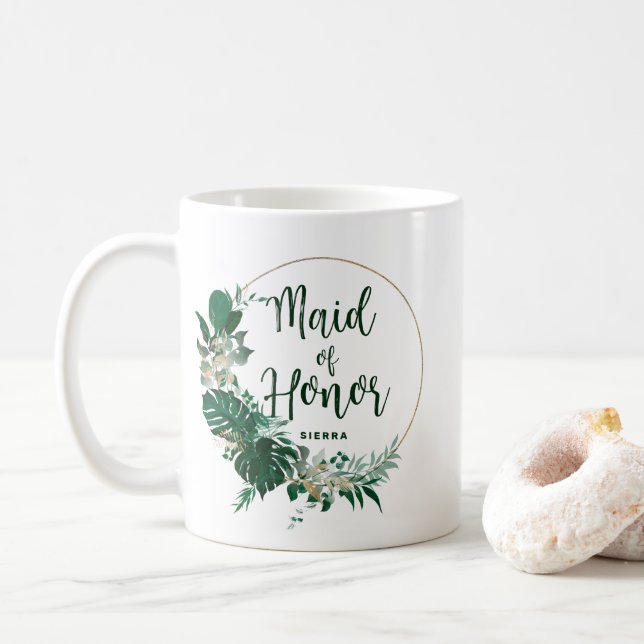 Tropical Palms Gold Circle Trauzeugin Kaffeetasse (Mit Donut)
