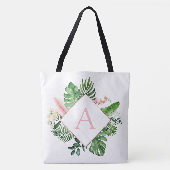 Tropical Palms Monogram Blush Pink Wedding (Vorderseite)