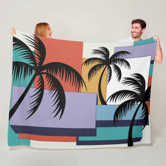 Tropical Palms on Geometric Sunset Background Fleecedecke (Beispiel)