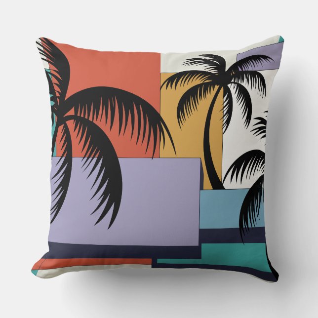 Tropical Palms on Geometric Sunset Background Kissen (Vorderseite)