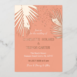 Tropical Palms Summer Beach Wedding Gold Folieneinladung
