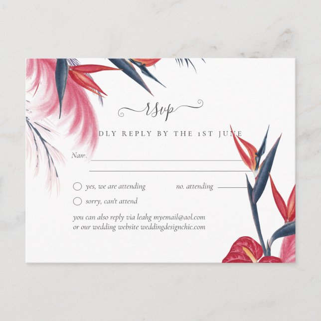 Tropical Pampas Grass Navy Berry Wedding Postkarte (Vorderseite)
