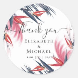 Tropical Pampas Grass Navy Berry Wedding Runder Aufkleber